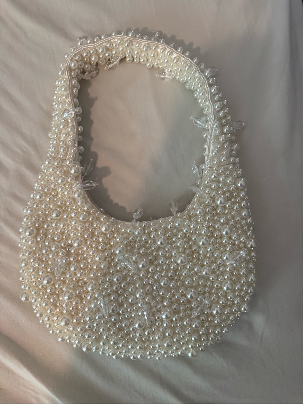 Hand-Beaded Pearl Mini Shoulder Bag in White